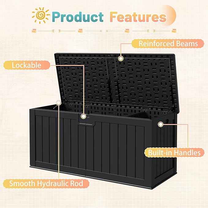 Patiowell 240 Gallon Large Outdoor Storage Box, Waterproof Deck Box with Fixed Divider, Lockable and Durable Patio Storage Solution for Patio Furniture and Garden Tools (Black)