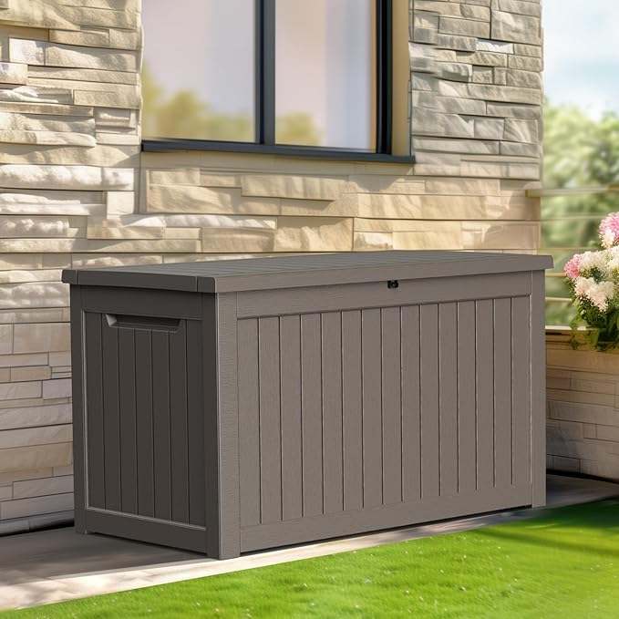 280 Gallon Resin Deck Box, Lockable Patio Outdoor Storage Box for Furniture, Garden Tools and Tools Storage, Waterproof Outside Storage Boxes - Grey OutdoorLivingPerfected