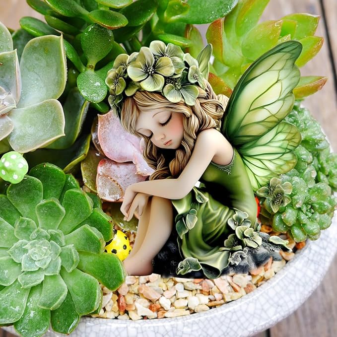 Fairy Garden Stake Decor, Acrylic 2D Garden Fairy Decoration, Fairy Garden Accessories for Outdoor Indoor Yard Lawn Pot Plants (Green Flower Fairy) WGKOMEGE