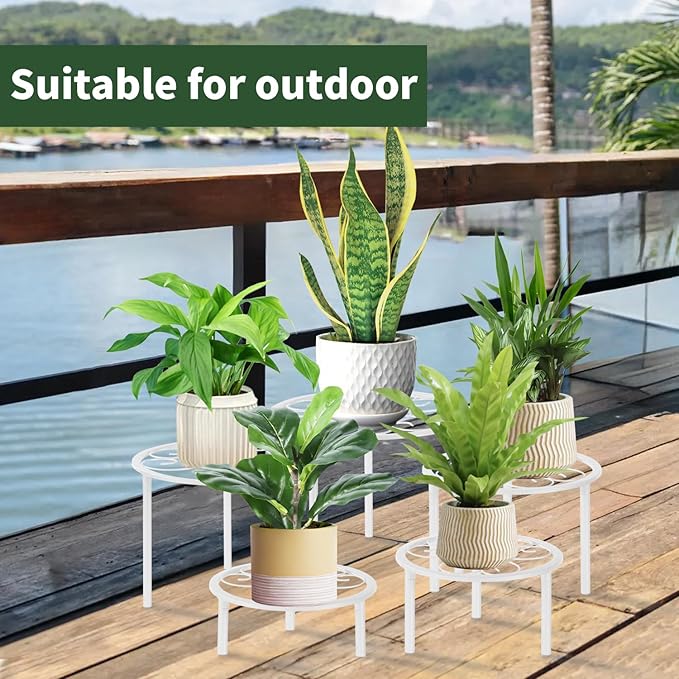 5-piece set of metal plant potted flower racks, heavy-duty flower pot plant racks of different sizes, iron flower racks, suitable for indoor and outdoor home decoration (Black) (5, White) mekpiwu