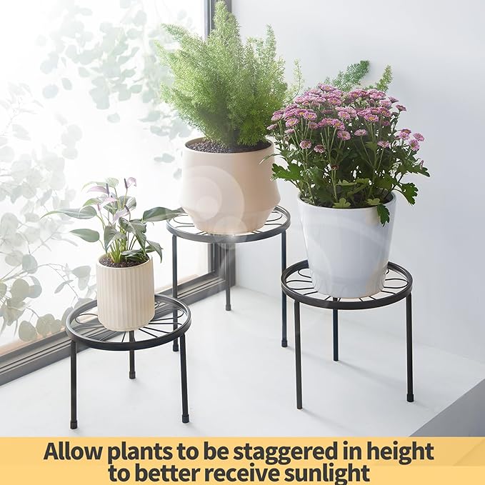 Plant Stand,5 Pack Heavy Duty Flower Pot Stands,Metal Decoration Racks,Round Plant Shelf for Planter Outdoor and indoor (Brown) Furshus
