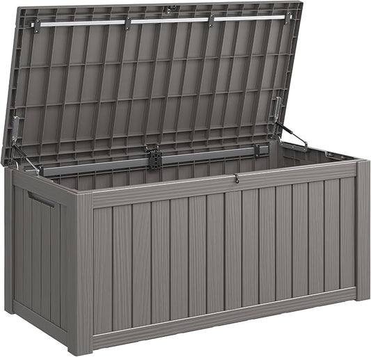 Outdoor Storage Box, Resin Deck Boxes Indoor and outdoor, Waterproof Storage Box Lockable Lid (Grey, 120 Gallon) NBYSGO