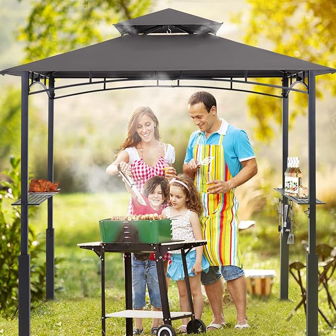 ABCCANOPY 8x5 Grill Gazebo - Outdoor BBQ Canopy Shelter with Led Light for Patio Backyard Grilling (Dark Grey) ABCCANOPY
