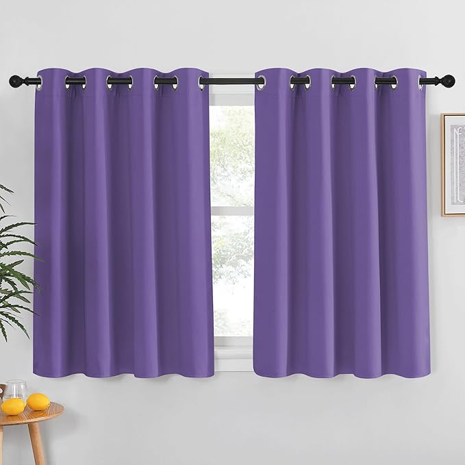 NICETOWN Kitchen Short Blackout Curtain and Drape - Thermal Insulated Solid Grommet Blackout Panel for Patio Bedroom Living Room (Single Panel, 52 inches by 45 inches, Lilac Purple) NICETOWN