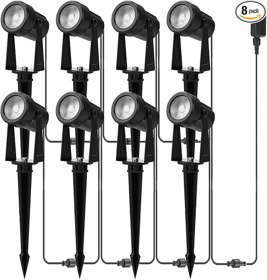 Banord Outdoor Landscape Lighting, 8 Pack Outdoor Spot Lights, Low Voltage LED Landscape Lighting with Transformer for Yard, Plant, Lawn, Garden, IP65 Waterproof & 2700K Warm White Banord