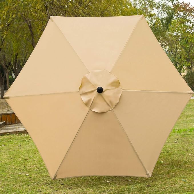 Sunnyglade 7.5' Patio Umbrella Outdoor Table Market Umbrella with Push Button Tilt/Crank, 6 Ribs (Tan) Sunnyglade
