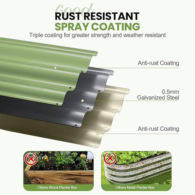G GOOD GAIN Round Raised Garden Bed - 3Pcs 2x2x1ft Galvanized Steel Planter Boxes Outdoor with Rubber Edge Trim | Metal Raised Beds for Gardening Vegetables Flowers Fruits Herbs (Olive Green) GGOODGAIN