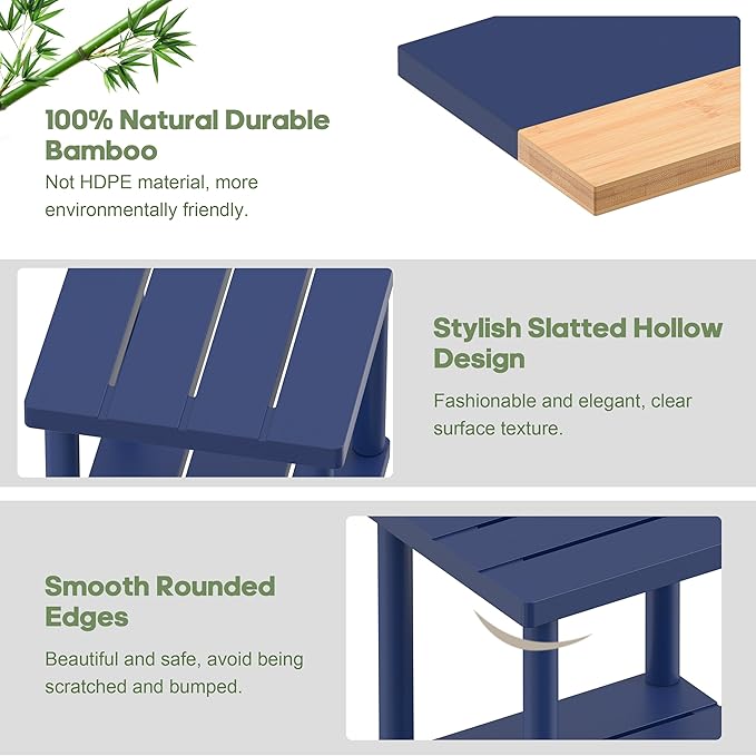 Outdoor Side Table, 2-Tier Small Outdoor Table for Patio, Adirondack Side Tables for Outside or Indoor, Bamboo End Table for Pool, Porch, Weather Resistant Easy Maintenance-Dark Blue LEJANEOYE