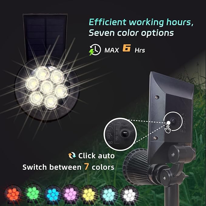 Solar Spot Lights Outdoor Color Changing, 8 Lighting Modes 2-in-1 Solar Lights Outdoor Waterproof, Auto On/Off Multicolor Solar Powered Landscape Spotlights for Garden Patio Yard Pool, 4 Pack SUNKLLY