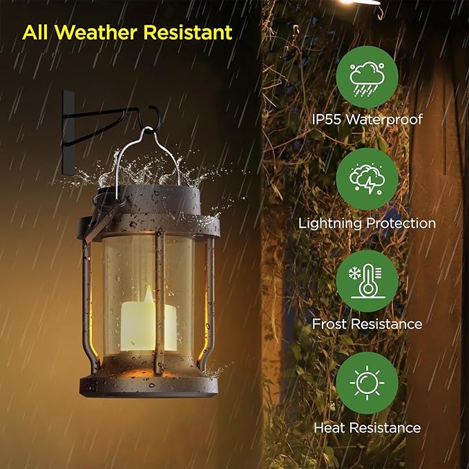 Solar Lantern Outdoor & Indoor Use – Hanging Solar Lights with Realistic Flickering Flameless Candle, Weatherproof for Gardens, Patios, Trees, and Lawns (Black + Gray, 1 Pack) Rootora