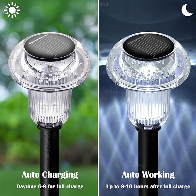 Solar Lights Outdoor Pathway Waterproof 8 Pack Cold White LED Acrylic Mushroom Decorative Garden Lights for Yard Landscape Patio Outside Decor Priddop
