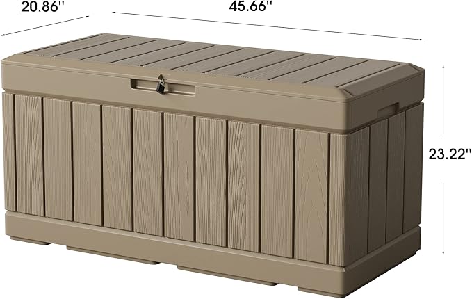 Greesum 82 Gallon Resin Deck Box All Weather Large Outdoor Storage for Patio Furniture, Toys, Garden Tools, Lockable, Light Coffee BuynowfromGreesum