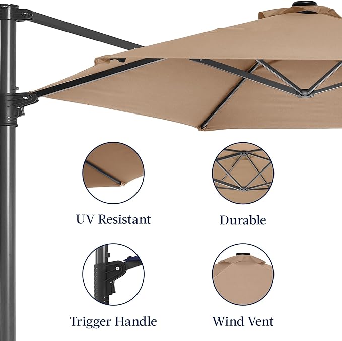 Best Choice Products 10ft Offset Cantilever Hanging Market Patio Umbrella, Smooth 360° Rotation, 8 Sturdy Ribs, Easy Adjustment - Tan BestChoiceProducts