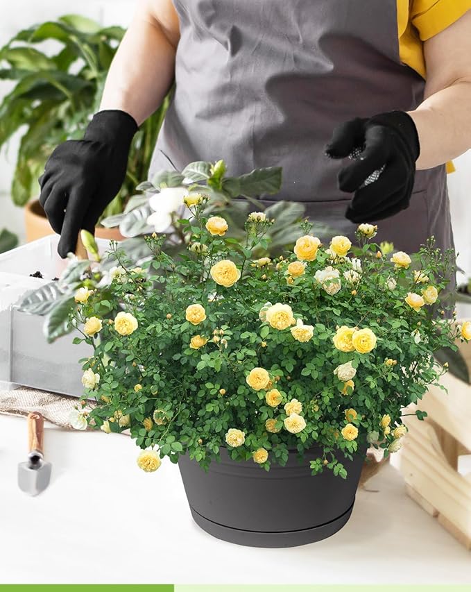 VIDELLY 4 Pcs Hanging Planters,10" Hanging Pots Plastic Hanging Flower Plant Basket with Drainage Trays & Chain Holder for Outdoor Indoor Plants Garden Balcony Decoration, Dark Gray VIDELLY