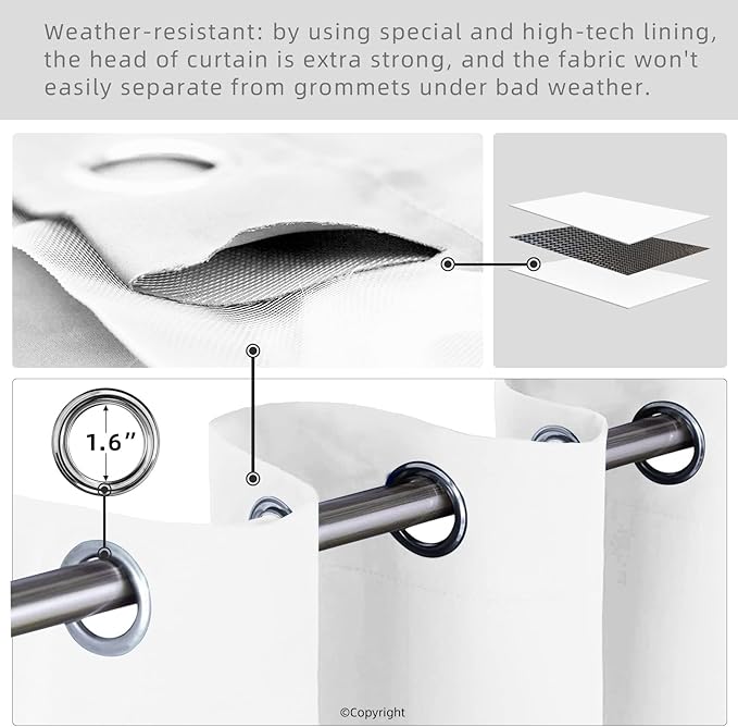 Outdoor Indoor Curtains W52 x L132 for Patio - Weather-resistant Window Panels Privacy Protect Grommet Top Thermal Insulated Home Curtain for Porch Pergola Lawn Garden Hot Tub Area (2 Panels) DivaenCamino