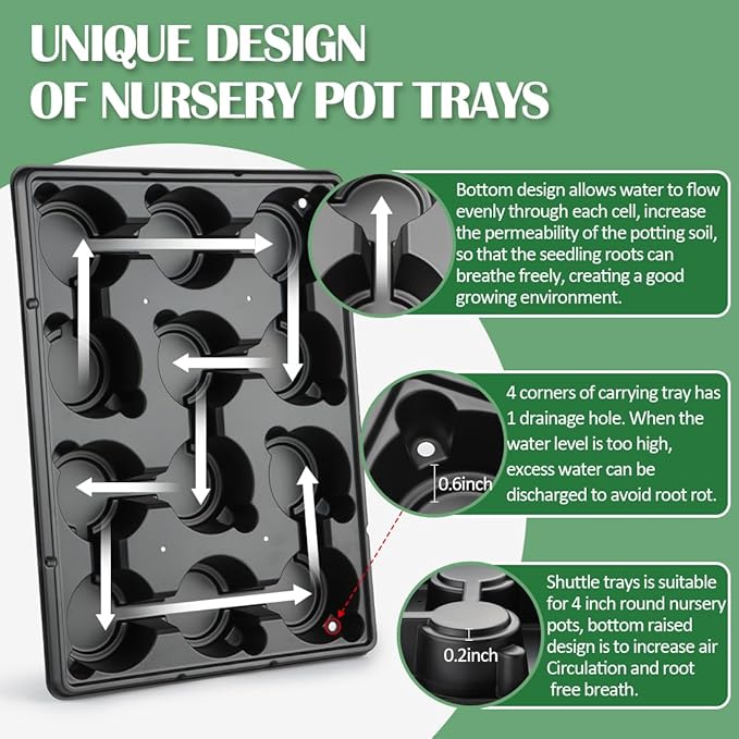 4 inch Round Nursery Pots 60pcs, 12 Cell Nursery Pots Trays 5 Pcs, Sturdy Seeds Starting Germination Shuttle Carrying Trays, Small Planter Nursery Propagation 5 Sets RooTrimmer