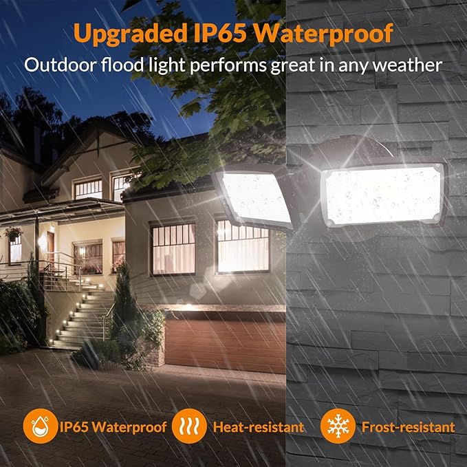 LEPOWER 3000LM LED Flood Light Outdoor, Switch Controlled LED Security Light, 28W Exterior Lights with 2 Adjustable Heads, 5500K, IP65 Waterproof for Garage, Yard, Patio Brown LEPOWER