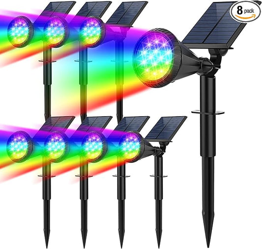 Solar Spot Lights Outdoor Color Changing, 7 Modes/14 LED Outdoor Solar Lights for Yard, Waterproof RGB Multicolor Solar Landscape Spotlights Auto On/Off for Flood, Yard, Tree, Pathway, 8 Pack FratinkSolarLights