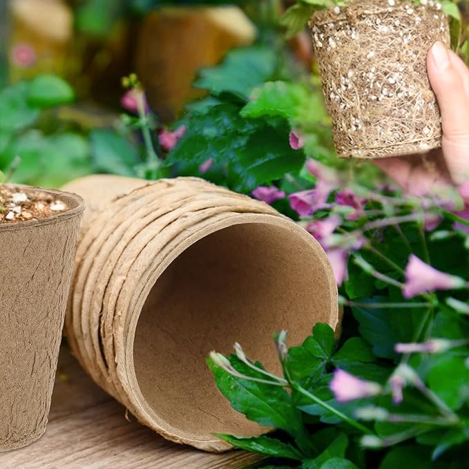50 Pack 4 Inch Peat Pots, Biodegradable Seed Starter Pots with Drainage Holes for Indoor/Outdoor Gardening, Eco-Friendly Garden Germination Nursery Pots. (50, 4 Inch) Rootora