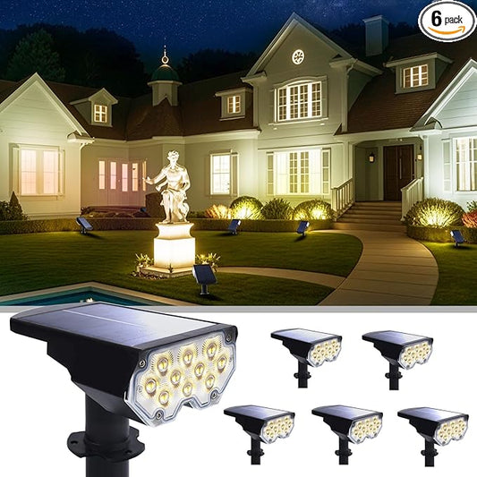 6 Pack Solar Powered Outdoor Spot Lights Outside Waterproof 20 LEDs Landscape Spotlights Dusk to Dawn for House Yard Tree, Plants, Walls, Path, Garden, Statues, Superior Accent Lamp Warm White Polighty