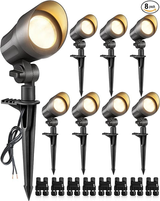 SUNVIE 6W LED Landscape Lights Low Voltage Landscape Lighting with Connectors Warm White Landscape Spotlights Outdoor 12-24V Waterproof Yard Garden Lights Wired Tree Wall Landscape Spotlights, 8 Pack SUNVIE