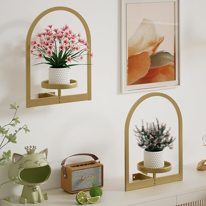 Wall Plant Holder, Wall Planter for Indoor Plants, Window Plant shelves for Multiple Plants Indoor Outdoor, Framed Plant Holder for Home Decor (3 Pack) Flenpptly