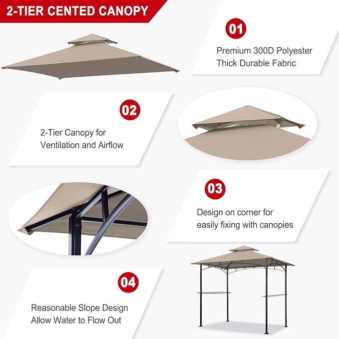 Eurmax USA High Performance Grill Gazebo Canopy Replacement Cover 5x8 BBQ Shelter Top（Beige Eurmax