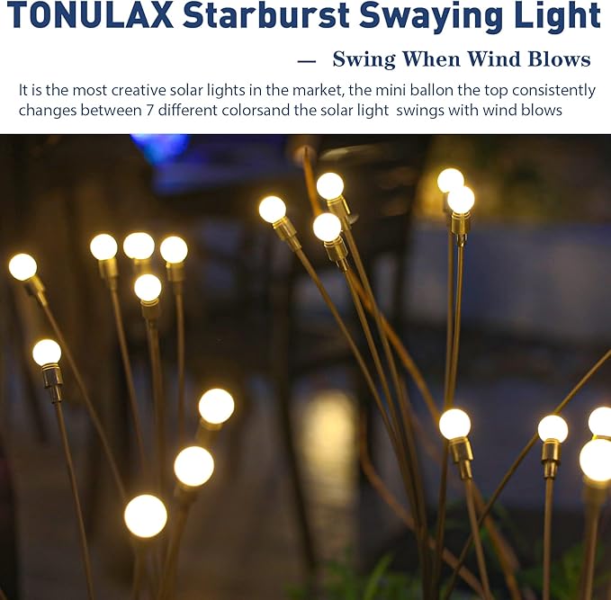TONULAX Solar Garden Lights - Upgraded Solar Swaying Light, Sway by Wind, Outdoor Lights, Yard Patio Pathway Decoration, High Flexibility Iron Wire & Heavy Bulb Base, Warm White(10 Pack) TONULAX