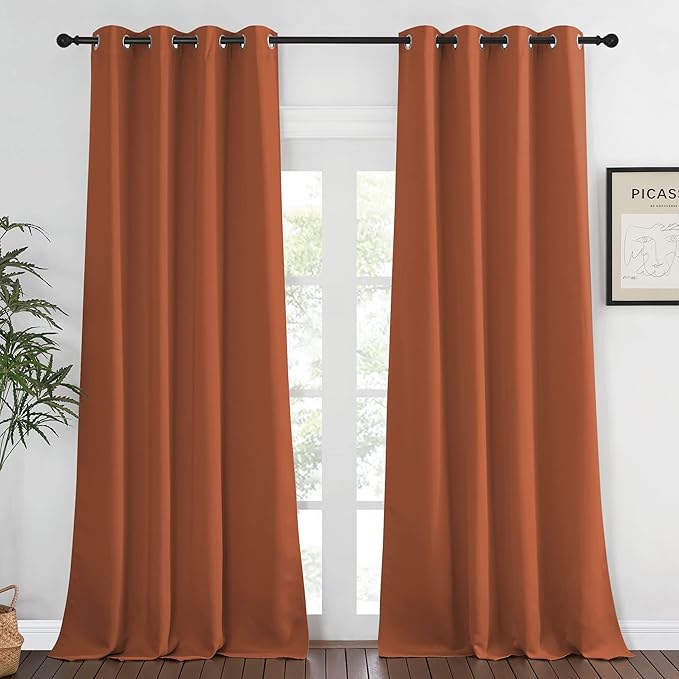 NICETOWN Blackout Window Curtain 90 inch Length - Room Darkening Thermal Insulated Grommet Large Window Treatment Light Blocking for Bedroom/Doorway (Burnt Orange, 1 Panel, W52 x L90) NICETOWN