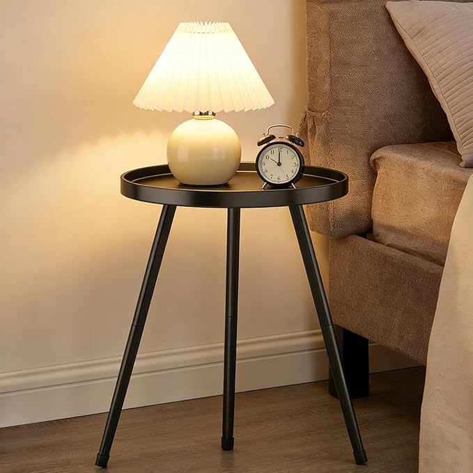 Small Round Side Table Metal End Table Outdoor Black Side Table Mid-Century Modern Accent Table for Office Bedroom Balcony and Small Spaces. Rootora