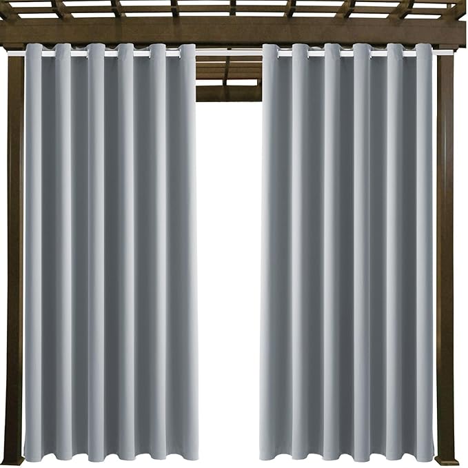 DIVA EN CAMINO DEC Outdoor Patio Curtain Waterproof Darkening Thermal Insulated Indoor Curtains for Bedroom, Porch, Living Room, Pergola, Cabana, W84 x L108, Light Gray, Set of 2 Panels DivaenCamino
