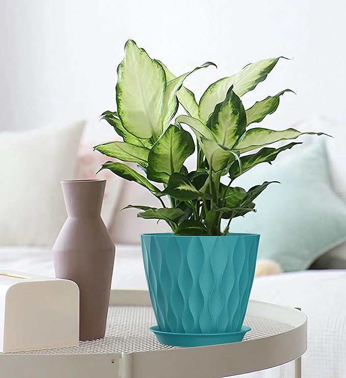 4/4.5/5/5.5/6/6.5/7 Inch Plant Pots,7 Pack Flower Pots with Drainage Holes and Trays,Plastic Planters for Indoor Outdoor Plants Growth,Green SQKH
