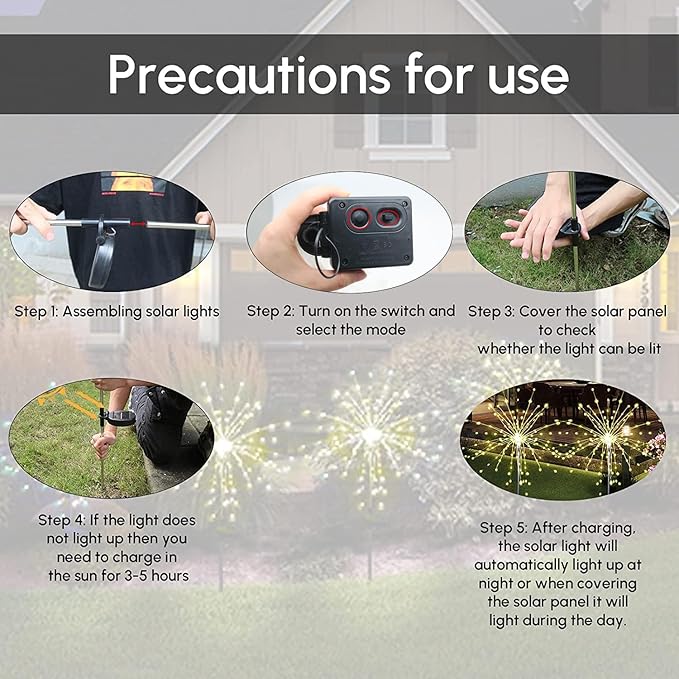 Solar Garden Firework Lights Outdoor Waterproof 6 Pack Solar Powered Art Stake Twinkle Lighting for Outside Decor, 120 LED Sparklers String Lights for Yard Pathway Patio Party Decorations (Warm White) SolarEra-FREETOSHINE