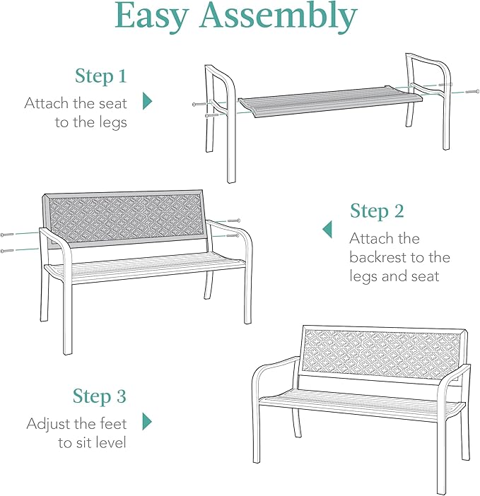 Best Choice Products Outdoor Bench 2-Person Metal Steel Benches Furniture for Garden, Patio, Porch, Entryway w/Geometric Backrest, 790lb Capacity - Ocean Blue BestChoiceProducts