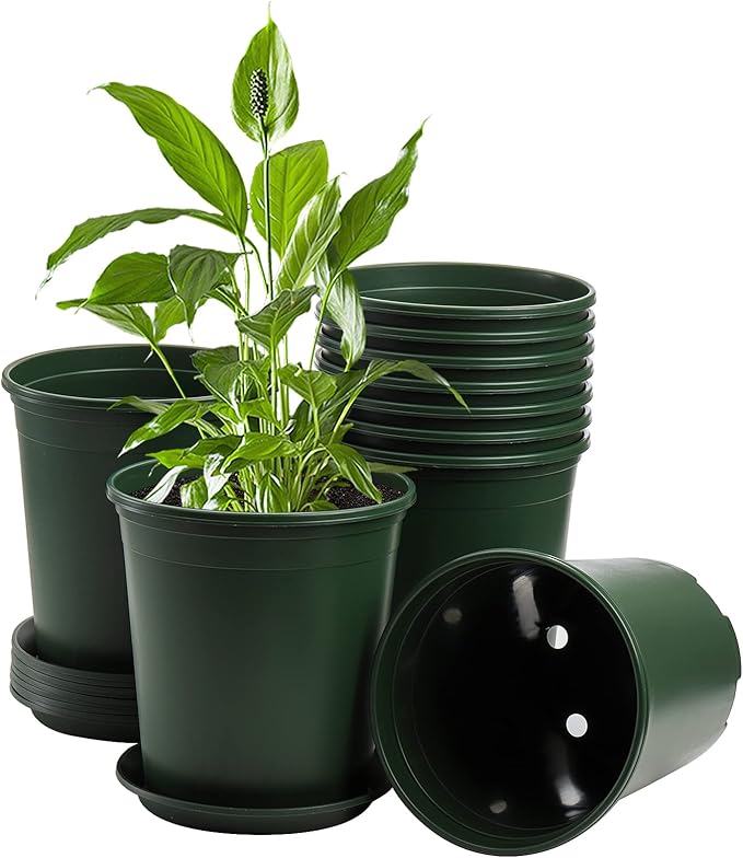 Fasmov 10PCS 1 Gallon Durable Nursery Pot Garden Flower Pots Nursery Plant Container Kit with 10 Pcs Matching Pallets Fasmov