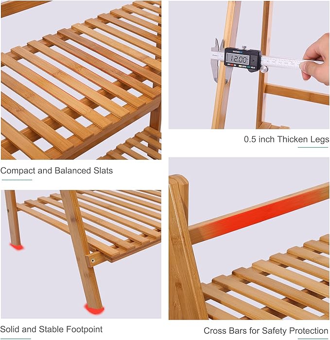 Ufine Bamboo Ladder Plant Stand 3 Tier Foldable Flower Pot Display Shelf Rack for Indoor Outdoor Home Patio Lawn Garden Balcony Organizer Planter Holder Ufine