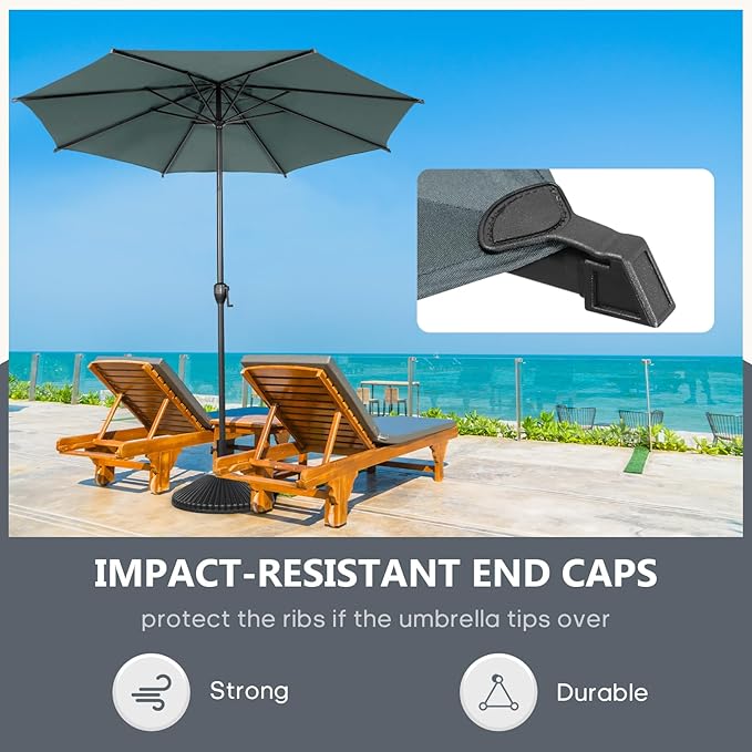 Abba Patio 11FT Lyon Outdoor Patio Umbrella Outdoor Table Umbrella with Push Button Tilt and Crank Market Umbrella 8 Sturdy Ribs UV Protection Waterproof for Garden Deck Backyard Pool Grey AbbaPatio