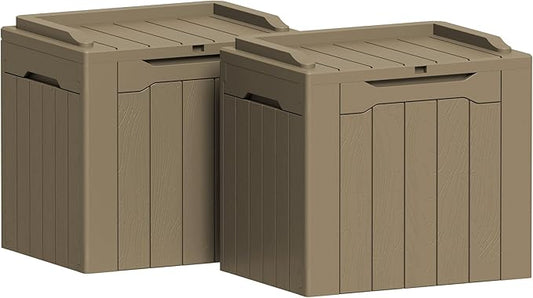 Greesum 31 Gallon Deck Box for Outside, All Weather Outdoor Storage Boxes for Patio Furniture Set, Package Delivery Box, Garden Tools, Light Coffee(Set of 2) BuynowfromGreesum