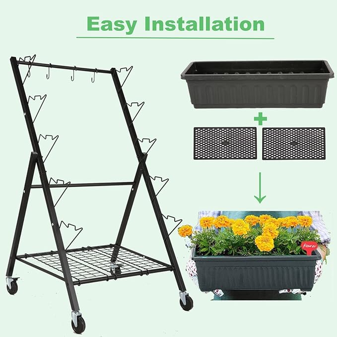 Homdox 5-Tier Vertical Garden Bed with Lockable Caster Wheels and Storage Rack - 4FT Vertical Raised Bed with 5 Garden Planter Boxes- Perfect to Grow Vegetables Herbs Flowers Indoor(Black) HOMDOX