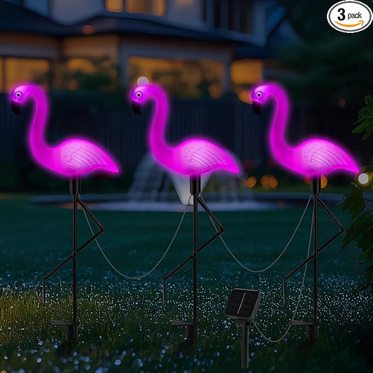 Flamingo Solar Lights,Outdoor Pink Flamingo Stake Light,Solar Powered Garden Lights,Yard Art Decor,Outside Garden Decorations,Outside Stick Lights,Outdoor Lights Waterproof (3pcs) Rootora