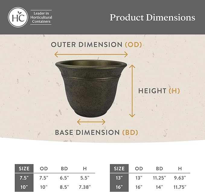 The HC Companies Sierra Round Self-Watering Pot - Lightweight Plastic Planter for Herbs & More - Durable Plant Pots for Indoor Plants & Outdoor Plants (10” Black Onyx, Pack of 2) TheHCCompanies