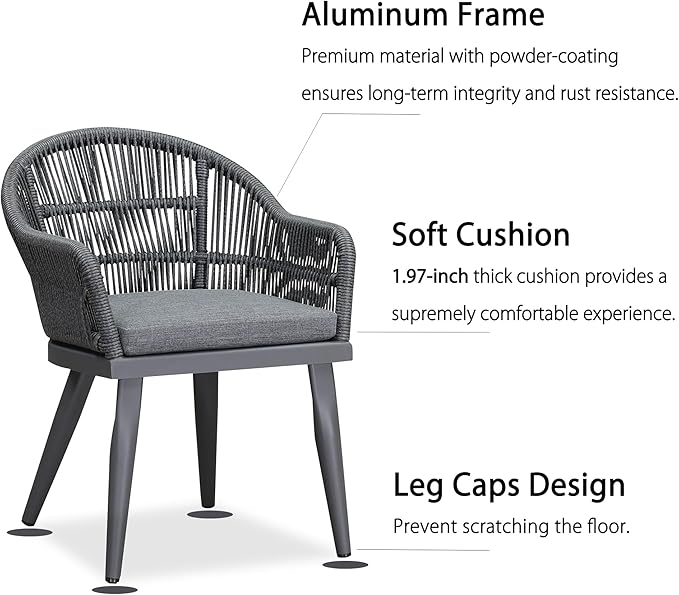 PURPLE LEAF 9 Pieces Patio Dining Set with Outdoor Aluminium Dining Table and Woven Rattan Chairs Modern Metal Furniture Cushions Sets for Garden Yard Indoor Decor Kitchen Gray PURPLELEAF