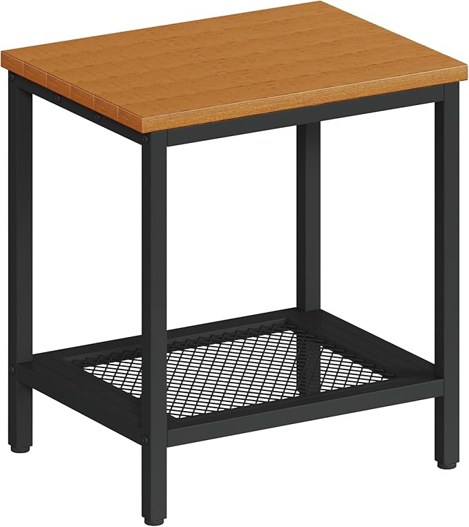 Outdoor Side Table with Storage, 2-Tier Patio End Tables Weather Resistant, Black Outdoor Accent Table,Small Side Table for Pool, Deck, Garden Wehaveahome