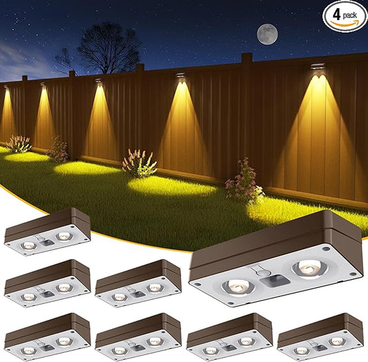 Solar Fence Lights 8 Pack Brown, 50 Lumens Outdoor Fence Lights Solar Powered with 12 Modes RGB Color Glow, LED Deck Lighting Outdoor Waterproof IP65, Backyard, Deck, Porch, Railing, Pool, Wall JOFIOS