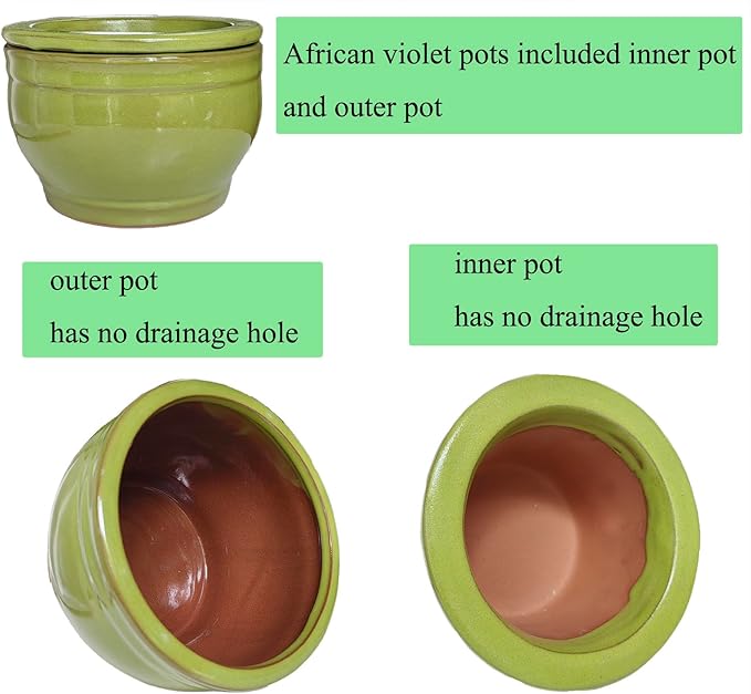 African Violet Pots Self Watering Round Ceramic Violet Pot (Green, 6 inch) Dphagesy