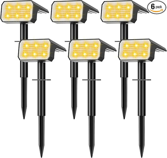 Solar Spot Lights Outdoor, [6 pack/118 LED] 4 Modes Auto On/Off Solar Landscape Spotlights, Ip67 Waterproof Solor Powered Pathway Lights for Outside Yard Garden Walkway Tree Patio (Warm White) Flaow