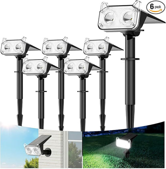 WdtPro Upgraded Bright Solar Lights Outdoor Waterproof, Auto ON/Off Solar Spot Lights Outdoor, Dusk to Dawn Spotlights, Adjustable Landscape Lighting for Yard Tree Path Garden, Cool White, 6 Pack WdtPro
