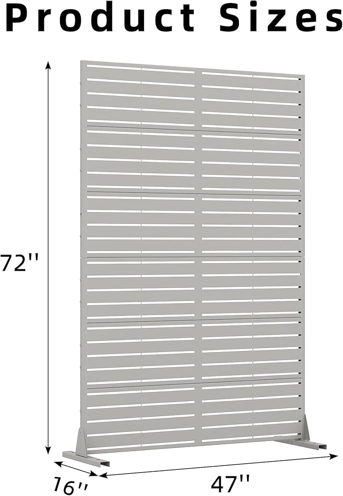 Casaphoria Metal Privacy Screen Outdoor, 72" H x 47" W Freestanding Decorative Privacy Screen for Patio Deck Balcony Garden with Stable Base, Grey-Louvered Casaphoria