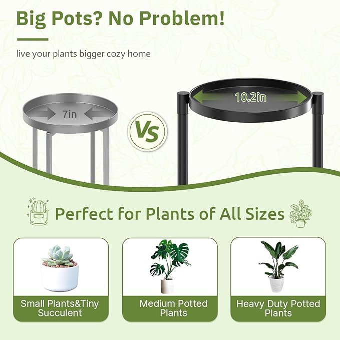 3 Tier Plant Stand Indoor Outdoor, 10in Wide Metal Tiered Tall Flower Pot Holder Multiple Shelf, Large Heavy Duty Round Rack for Patio Garden Living Room Balcony Corner Bathroom Orchid,Modern Black Oppro