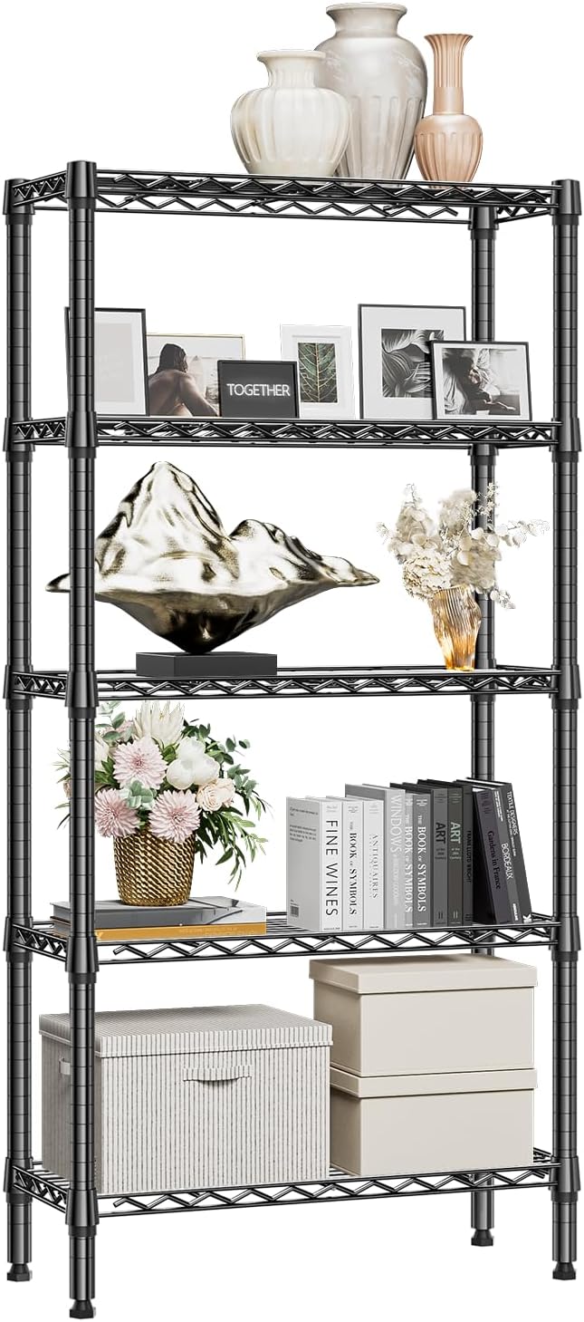1250 lbs 5 Tier Shelf Metal Storage Shelves Wire Rack Closet Organizers for Garage Kitchen Bathroom Laundry Black 11.8" D x 29.5" W x 59.5" H MEIGAOPLASTICANDMETALHKCOLIMITED